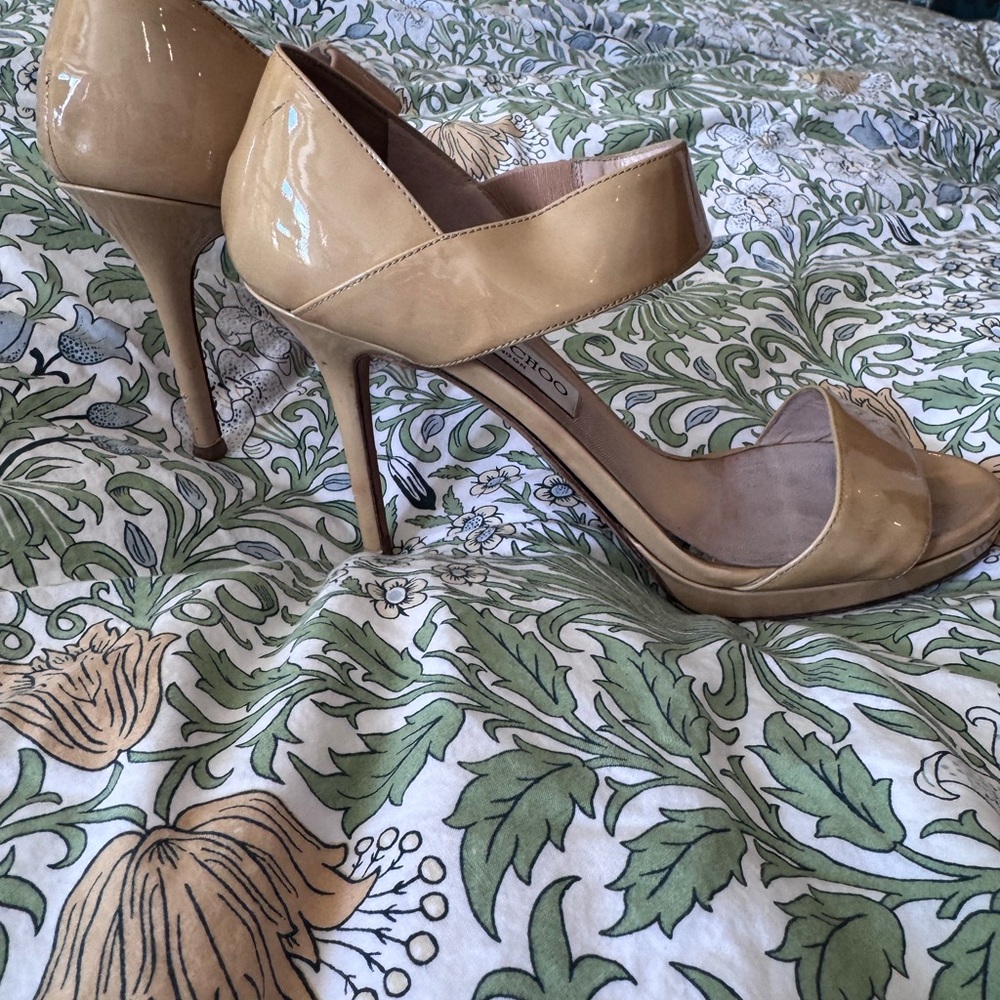 Jimmy Choo Patent Leather Nude High Heel Sandals 39.5